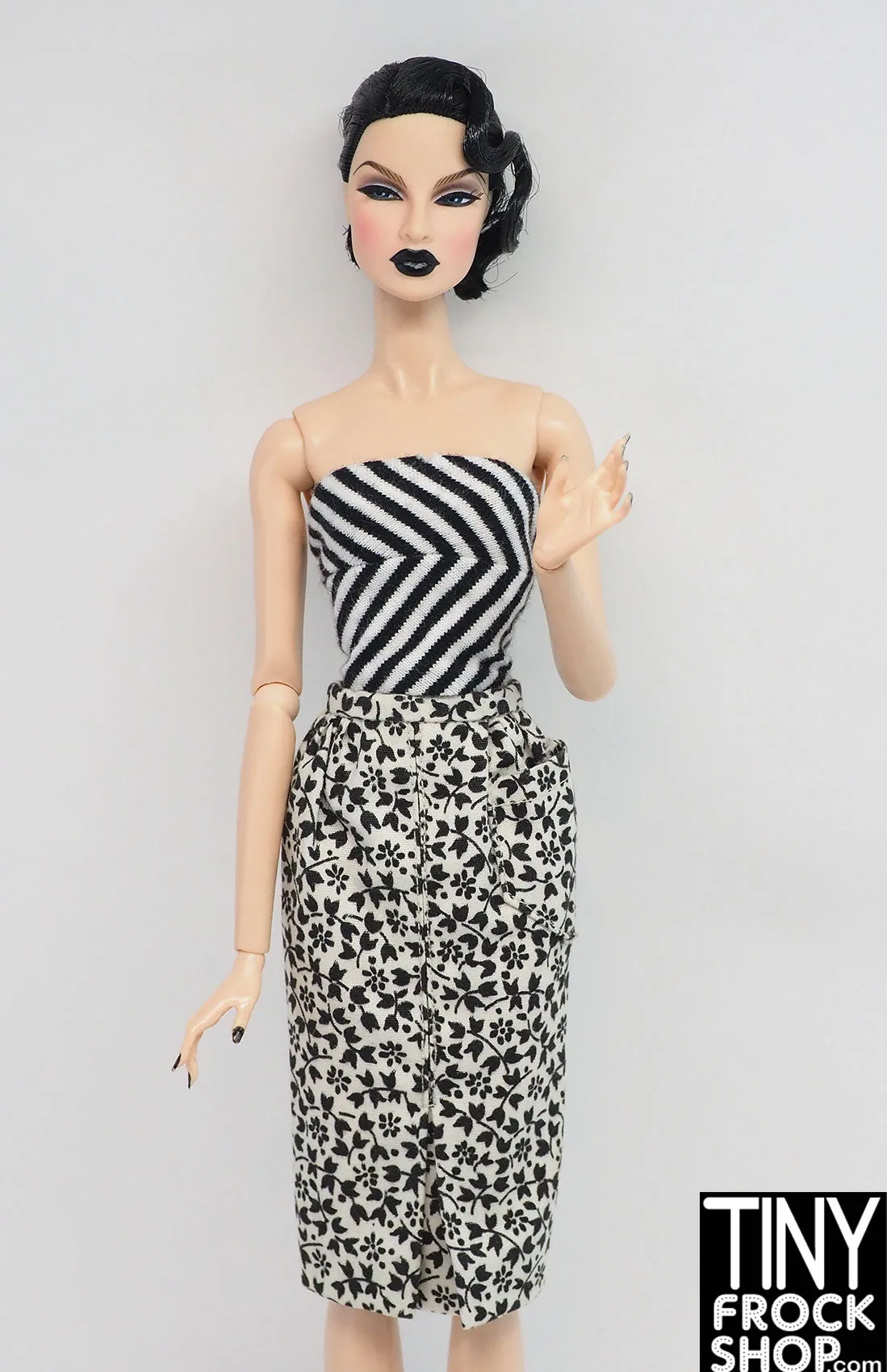 12" Fashion Doll Vintage Black and White Pencil Skirt