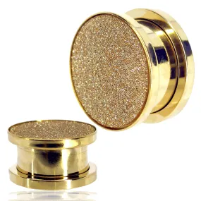 316L Gold Plated Surgical Steel Solid Sandpaper Texture Top Design Screw On Plug | Gauges