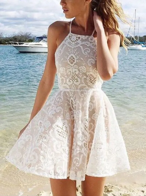 8th Grade Short Lace Homecoming Dress | Graduation Dresses White|Prom Dress for Juniors