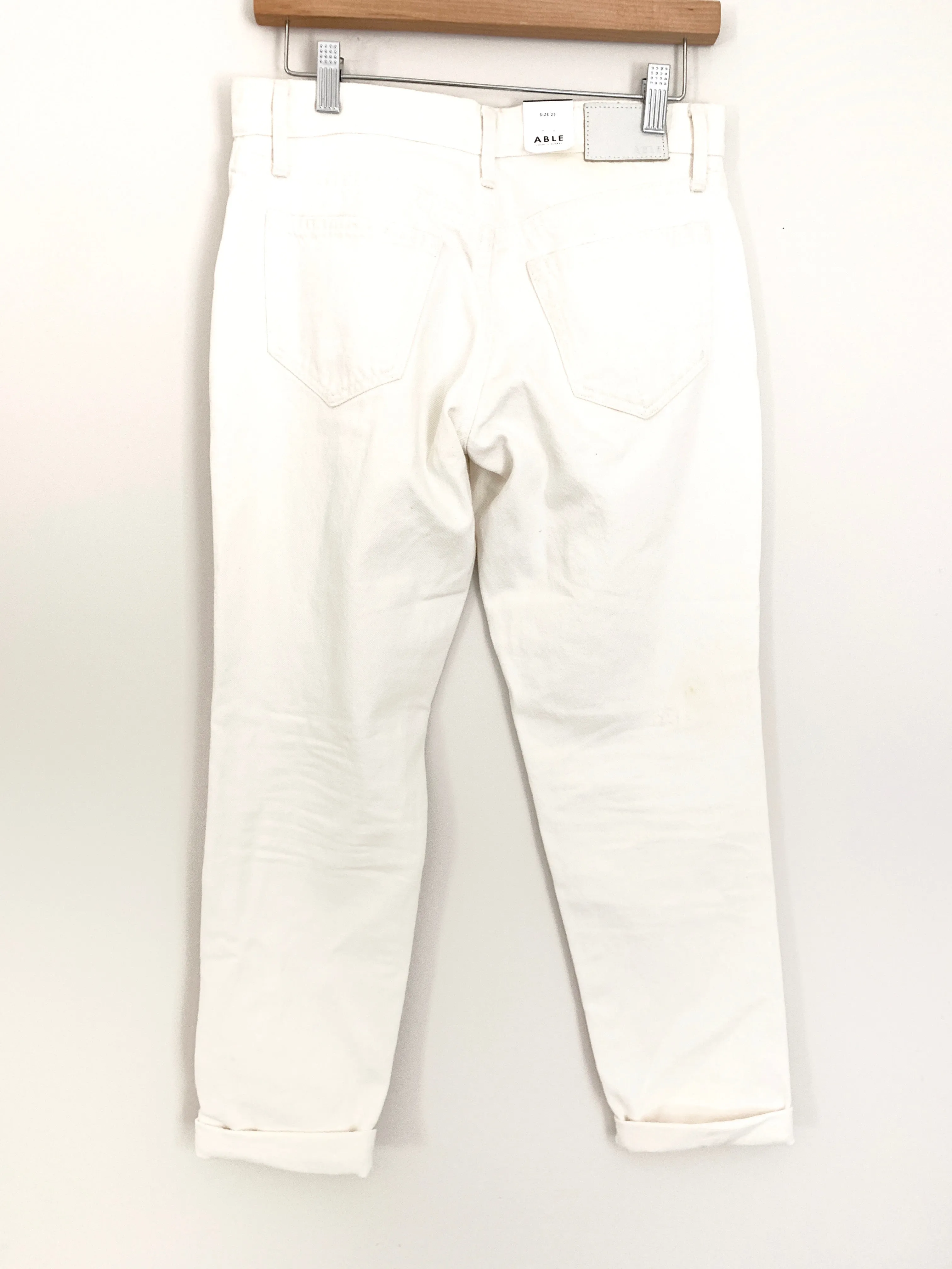 ABLE The Lucely Slouch Distressed White Jeans NWT- Size 25 (Inseam 27.5”) see notes