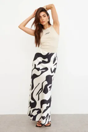 ABSTRACT SATIN MAXI SKIRT