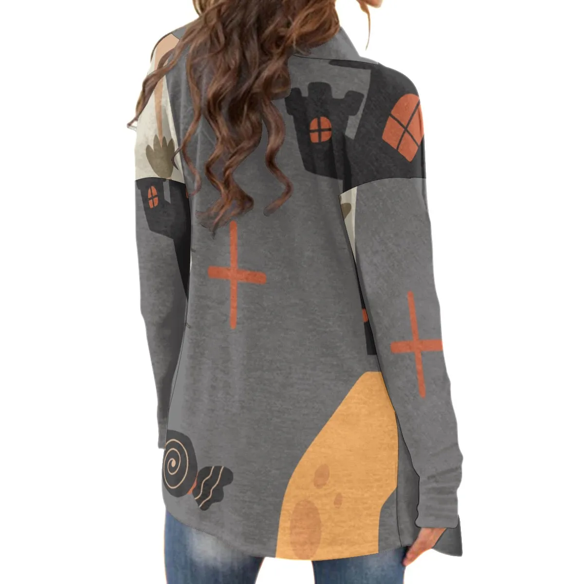 All-Over Print Women's Cardigan With Long Sleeve 75 Halloween print