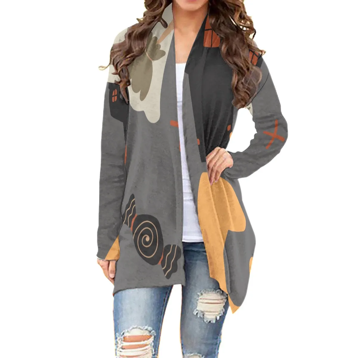 All-Over Print Women's Cardigan With Long Sleeve 75 Halloween print