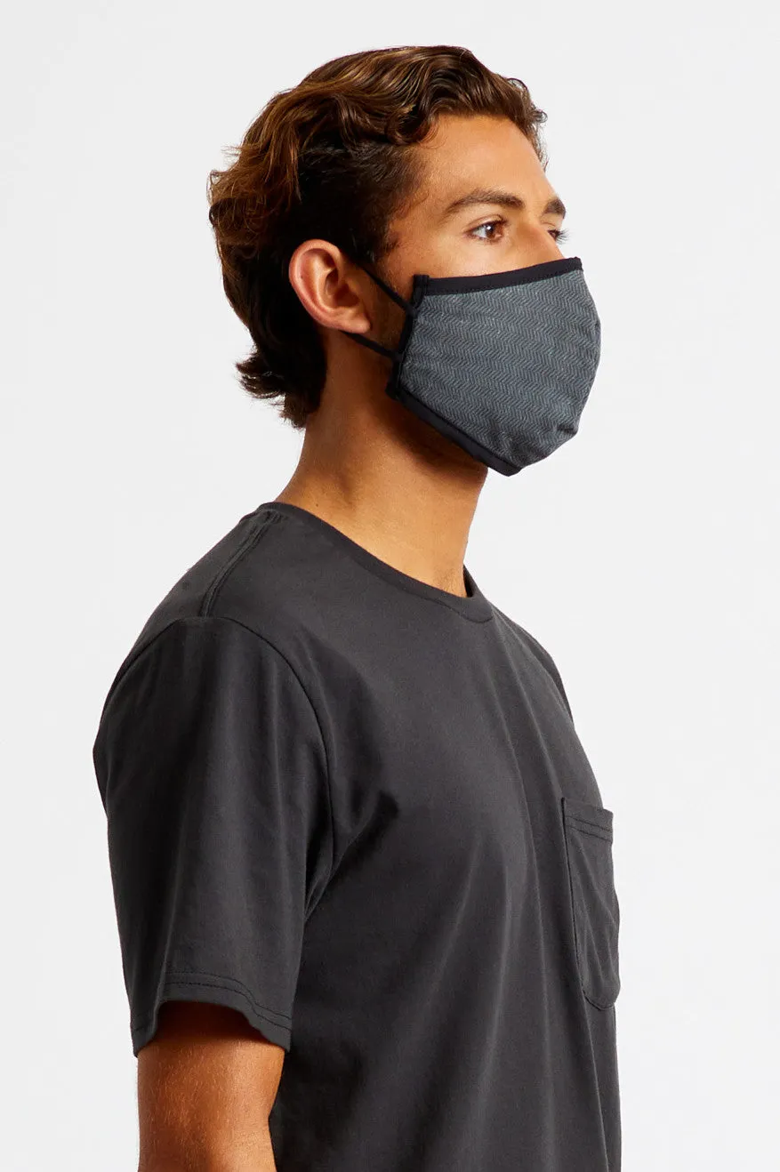 Antimicrobial 4-Way Stretch Face Mask - Black Herringbone