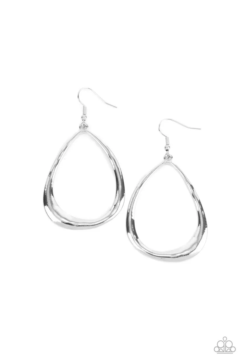 Artisan Gallery - Silver - Asymmetrical Teardrop Paparazzi Fishhook Earrings