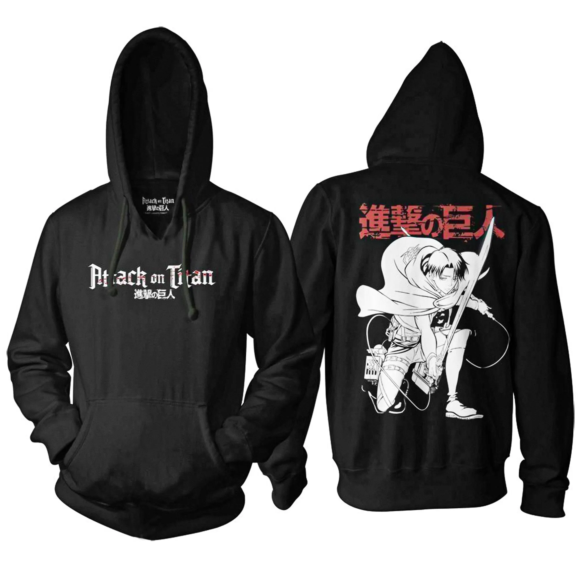 Attack on Titan - Levi Ackerman Crouching Adult Pullover Hoodie - Black - Officially Licensed