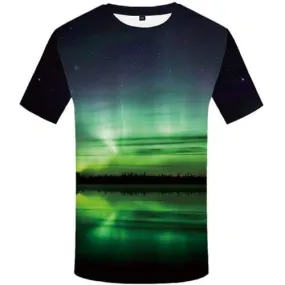 Aurora T shirts Men Northern Lights Tshirt Printed Forest T-shirts Graphic Harajuku Tshirts Novelty Water Tshirt Anime