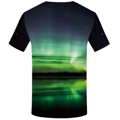 Aurora T shirts Men Northern Lights Tshirt Printed Forest T-shirts Graphic Harajuku Tshirts Novelty Water Tshirt Anime