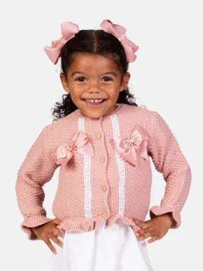 Baby Girl Cardigan & Bonnet Set - Dusty Pink