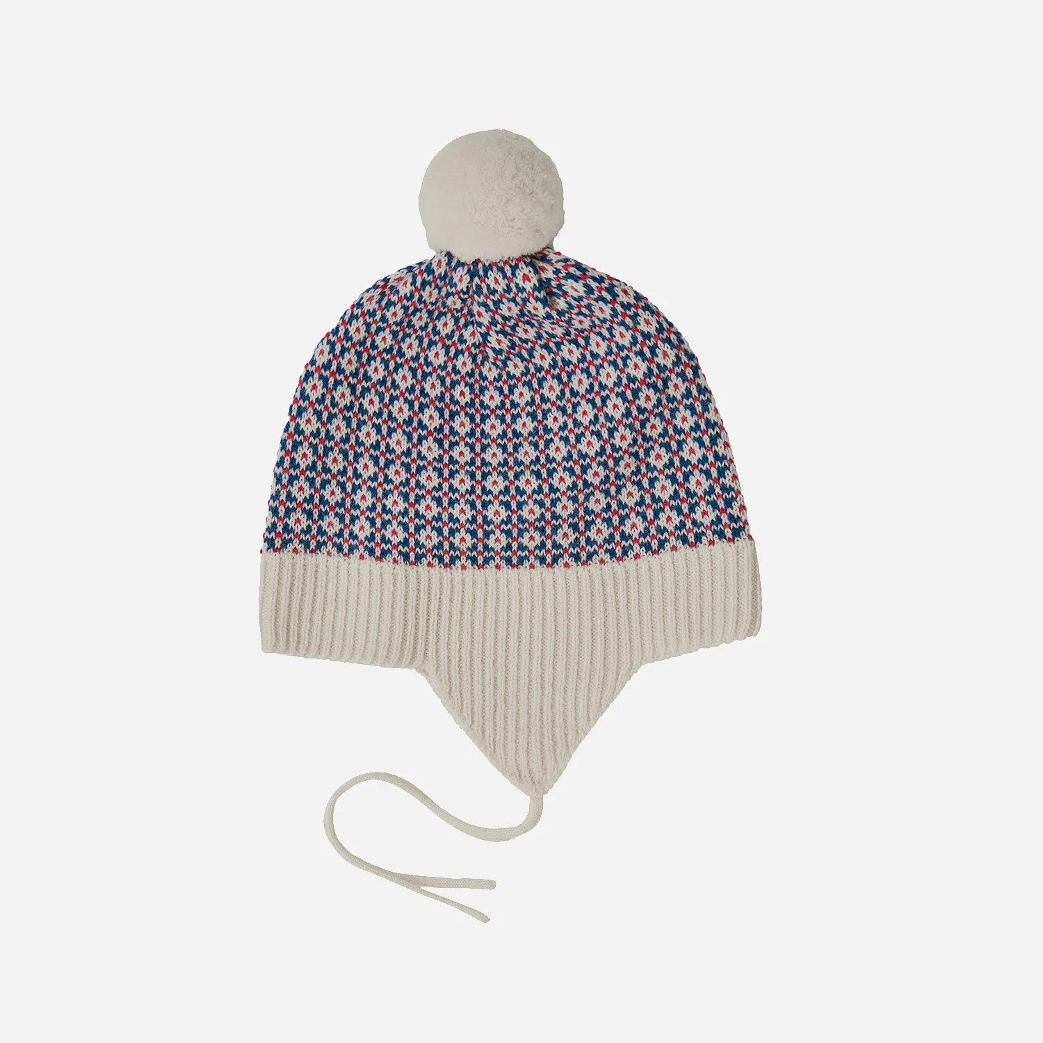 Baby Merino Wool Nordic Hat - Ecru/Pond Blue/Red