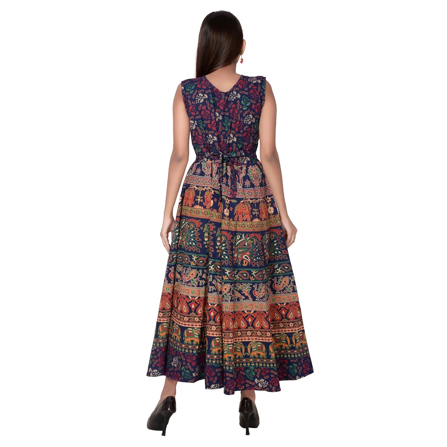 Beautiful Jaipuri Women's Cotton Jaipuri Floral Print Long Maxi Dress (Multicolour)