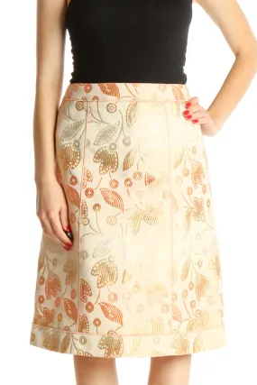 Beige Printed Holiday A-Line Skirt