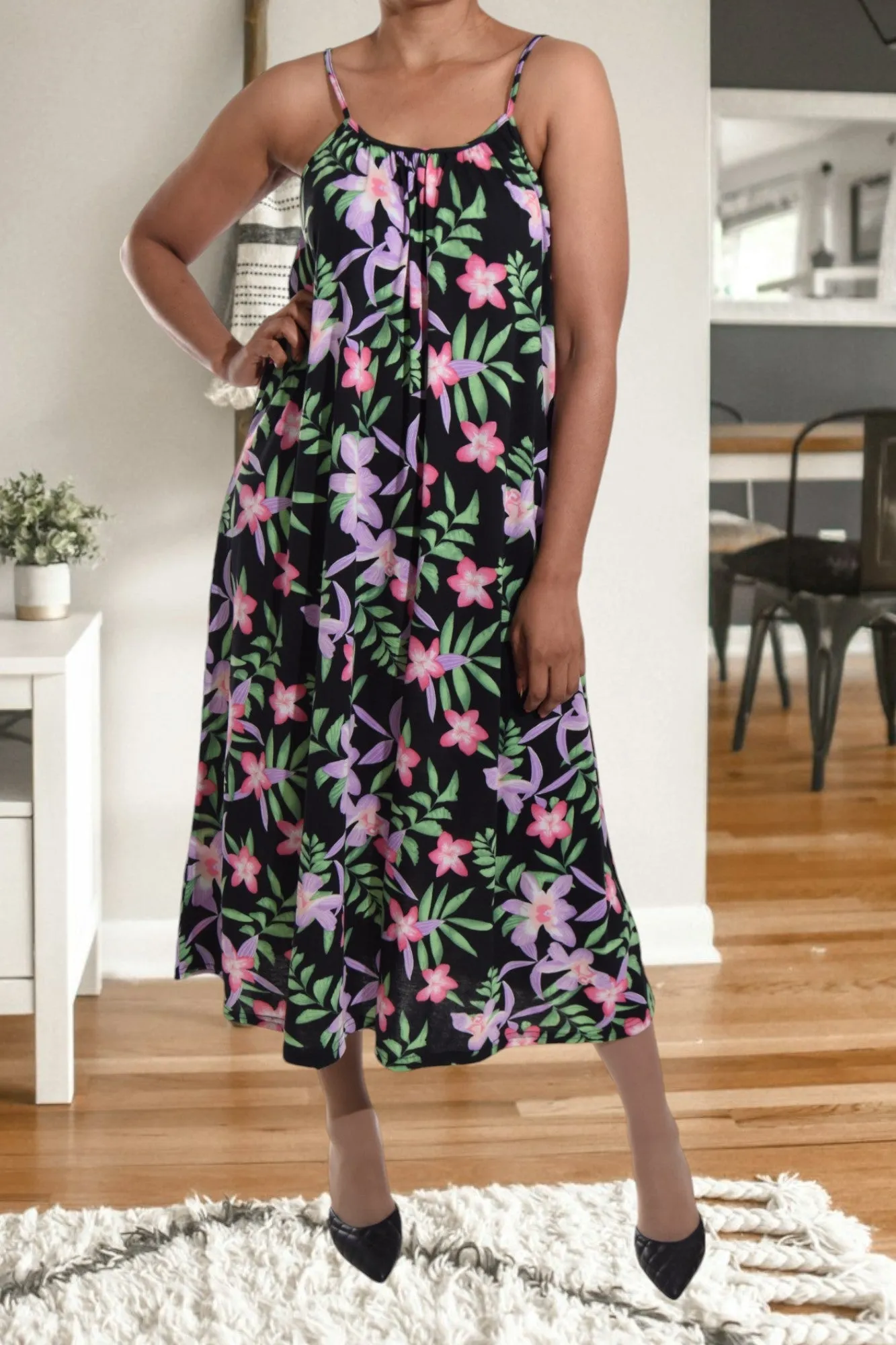 Black And Pink Floral Maxi Dress