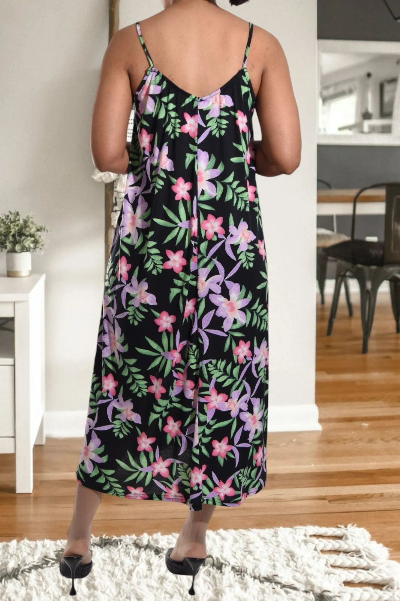 Black And Pink Floral Maxi Dress