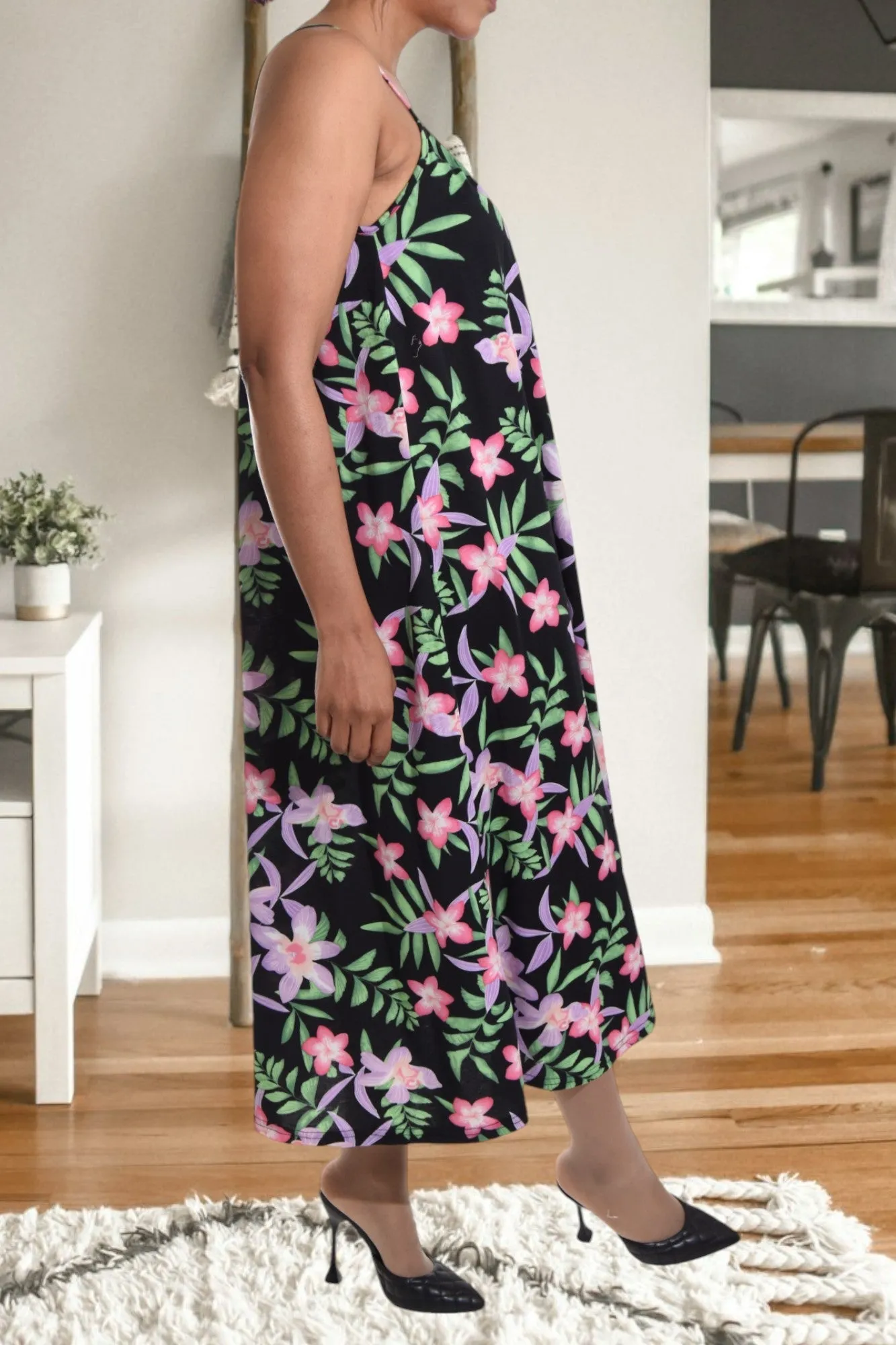 Black And Pink Floral Maxi Dress