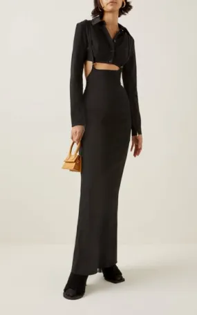 Black Cutout Stretch Polyester Maxi Dress