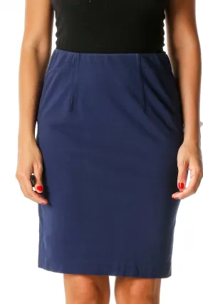 Blue Solid Brunch Pencil Skirt