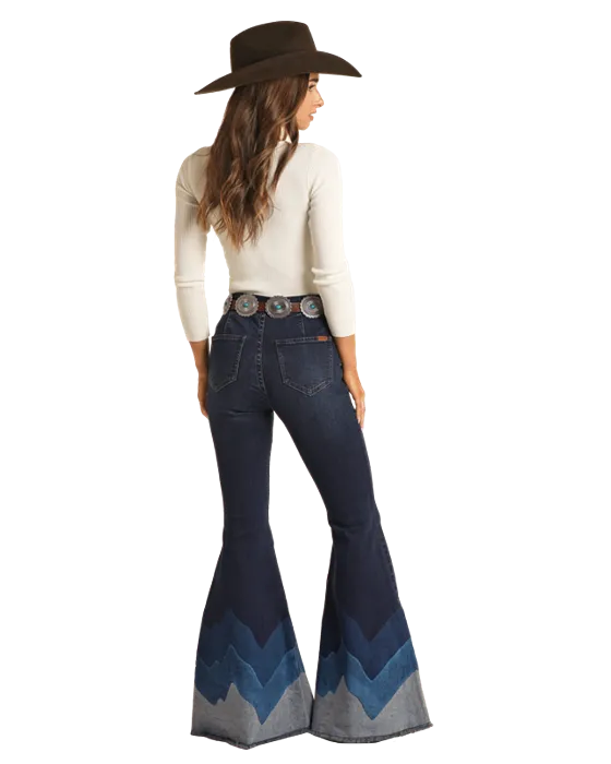 Blue Wave Button Bell  Bottom Jeans Rock & Roll Denim