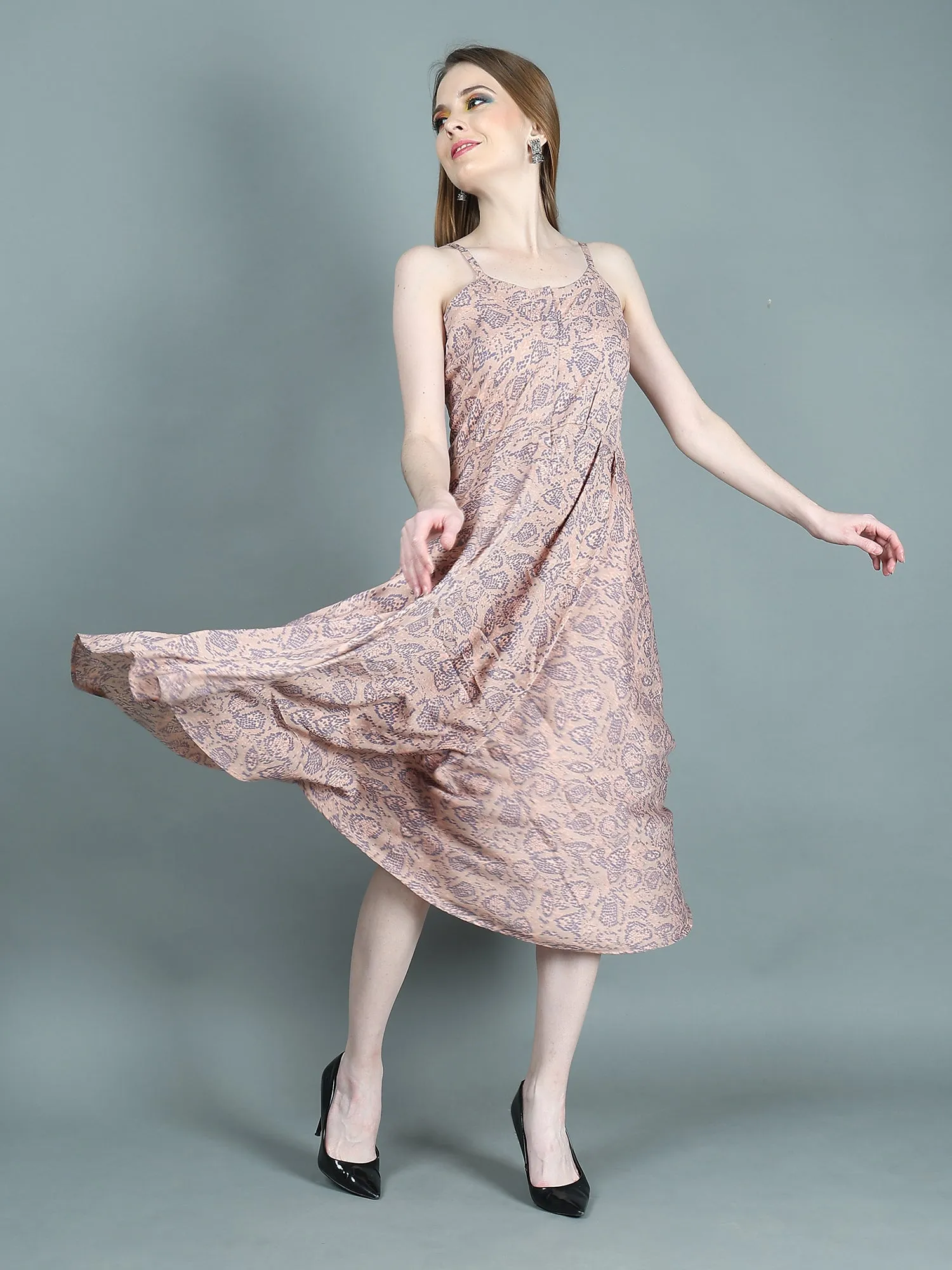 Blush Pink Marble Strap Flared Dress for Women