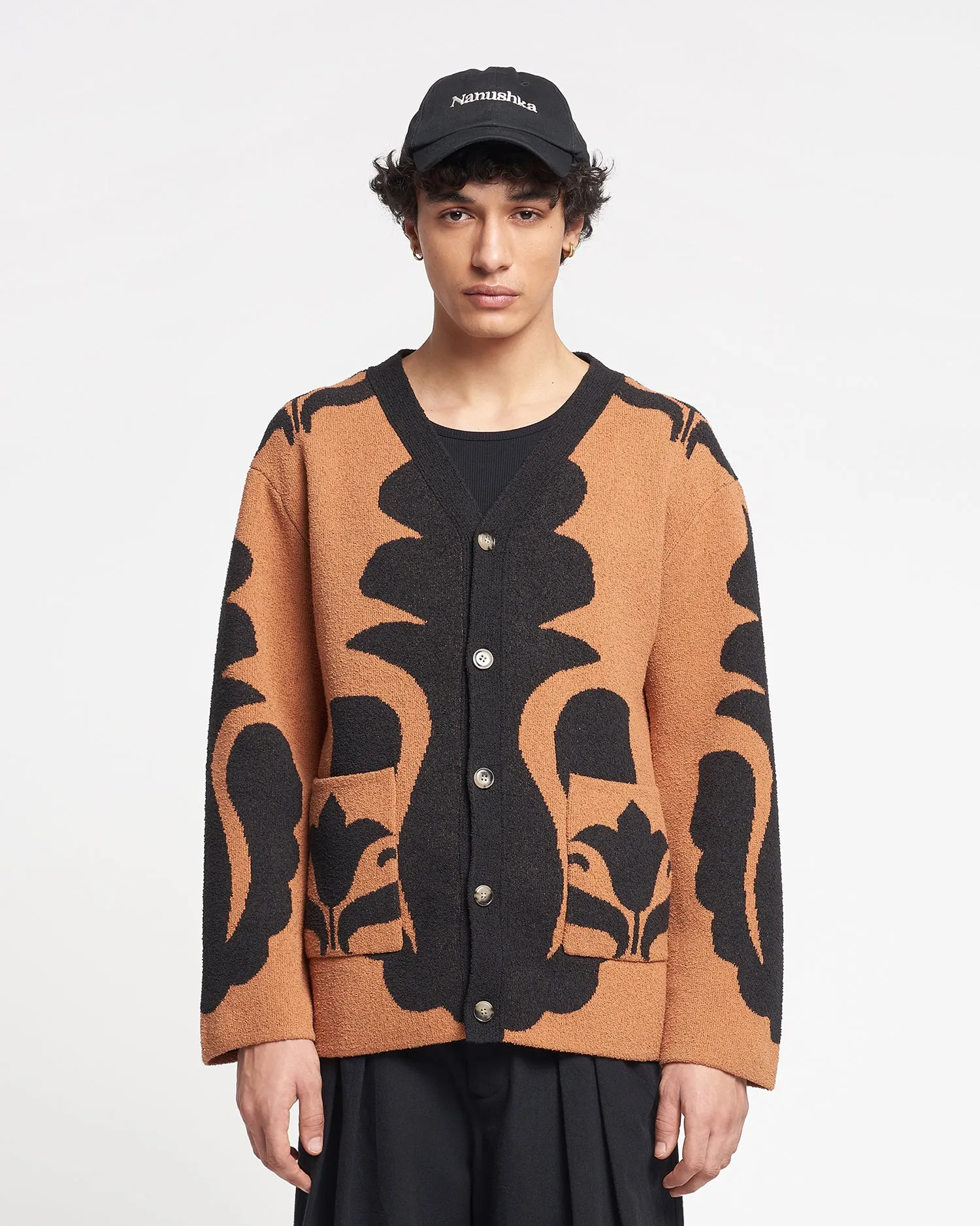 Boan - Terry-Jacquard Cardigan - Brown/Black