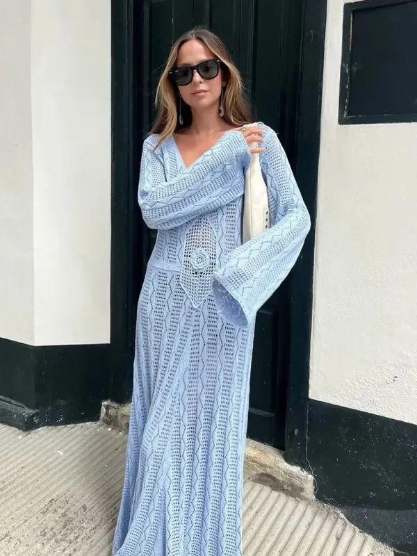 Boho Knit Maxi for Beach Days Vacation Dress