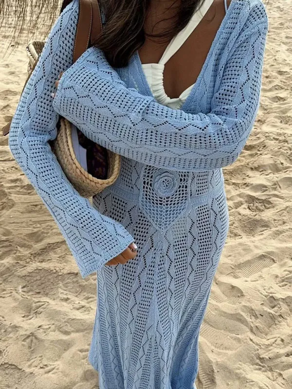 Boho Knit Maxi for Beach Days Vacation Dress