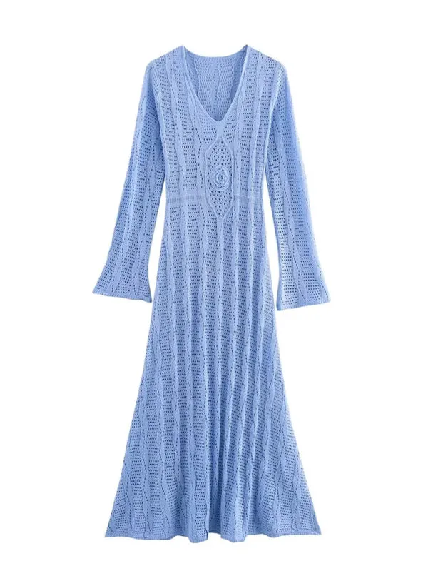 Boho Knit Maxi for Beach Days Vacation Dress