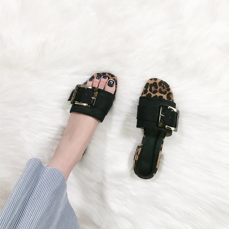 BOOPDO DESIGN BUCKLE DETAIL SANDALS WITH ANIMAL PRINT