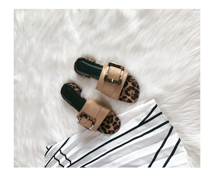 BOOPDO DESIGN BUCKLE DETAIL SANDALS WITH ANIMAL PRINT