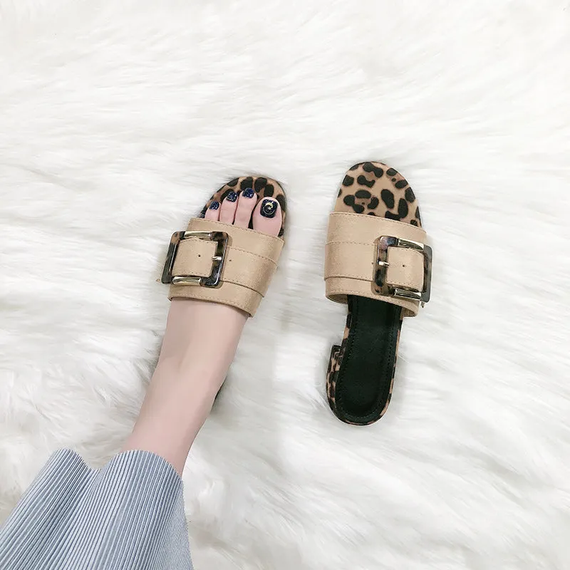 BOOPDO DESIGN BUCKLE DETAIL SANDALS WITH ANIMAL PRINT