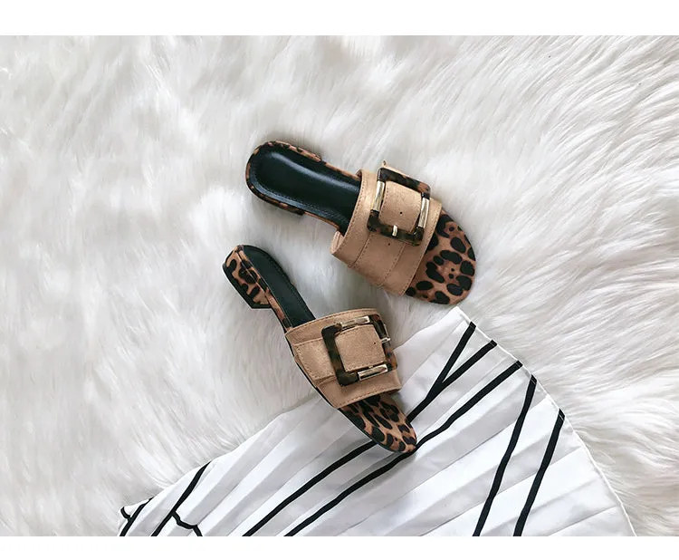 BOOPDO DESIGN BUCKLE DETAIL SANDALS WITH ANIMAL PRINT