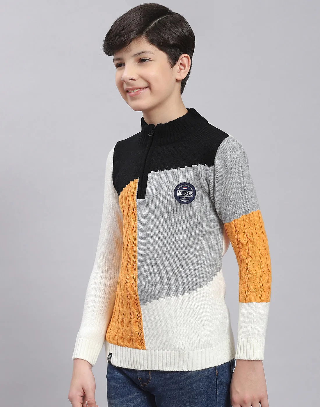 Boys Multicolor Self Design Round Neck Full Sleeve Sweater