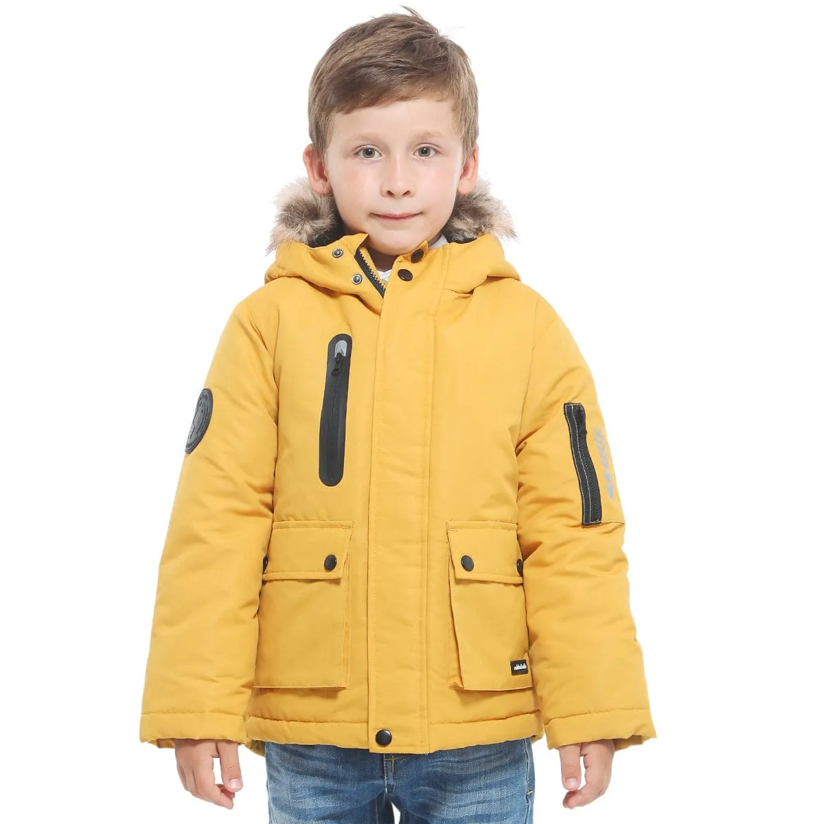 Boys' Parka Jacket with Faux Fur Insulated Hood