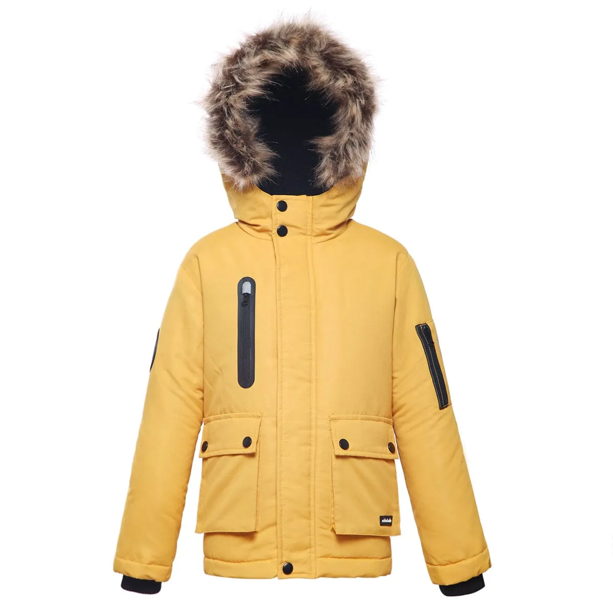 Boys' Parka Jacket with Faux Fur Insulated Hood