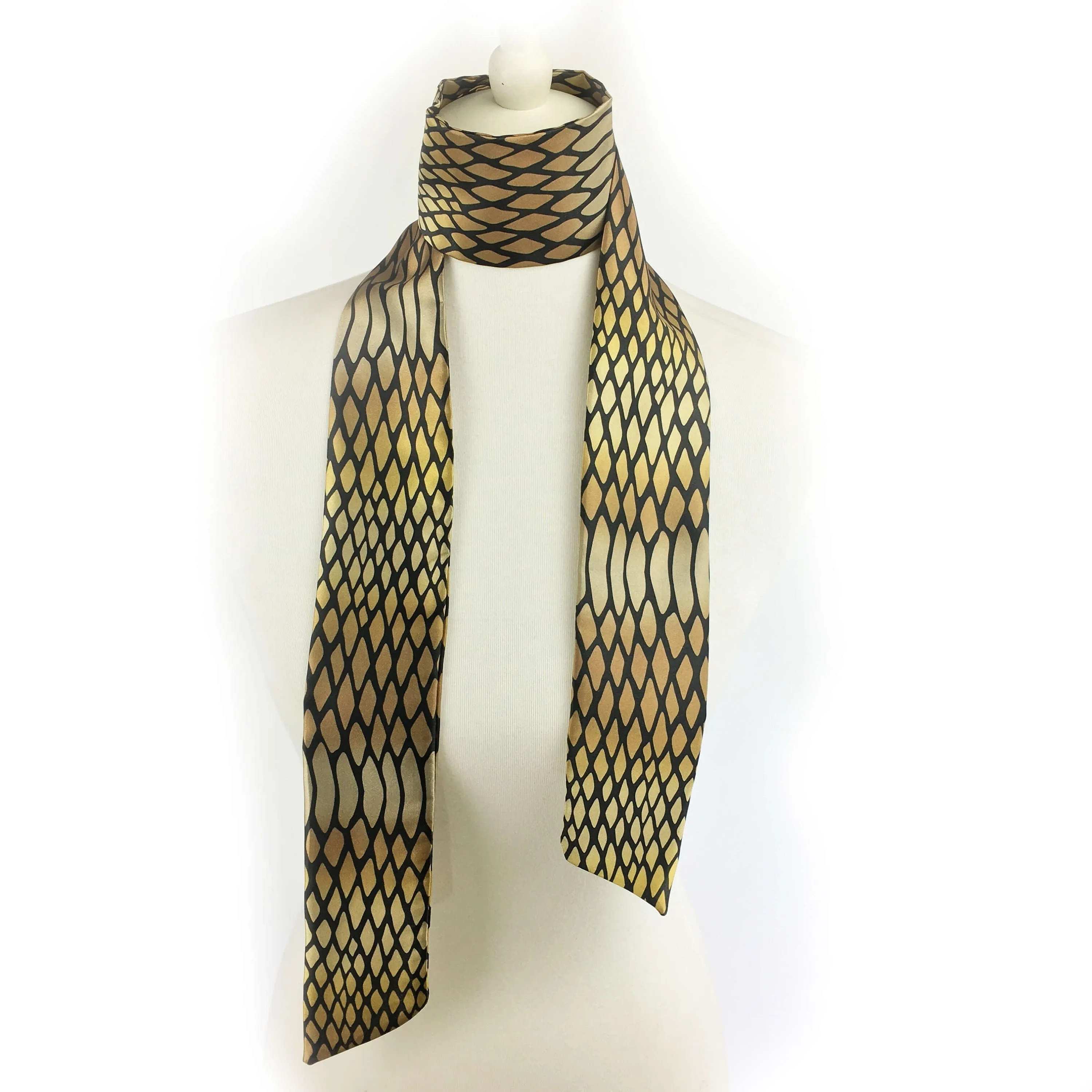 Bronze Snake Abstract,Skinny Scarf,Woman Scarf,All season scarf,LightweightScarf,ladies scarf,artist scarf,painted scarf,satin scarf