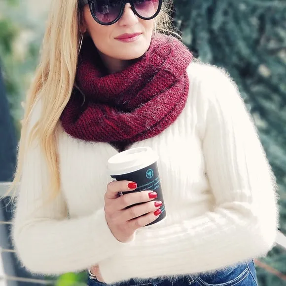 Burgundy Fuzzy Knit Infinity Scarf