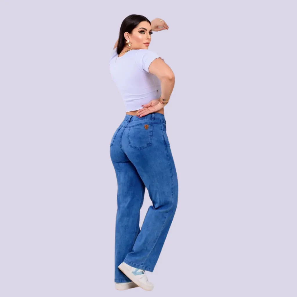 Calça Jeans Wild Leg Feminina Pantalona Lycra Cintura Alta