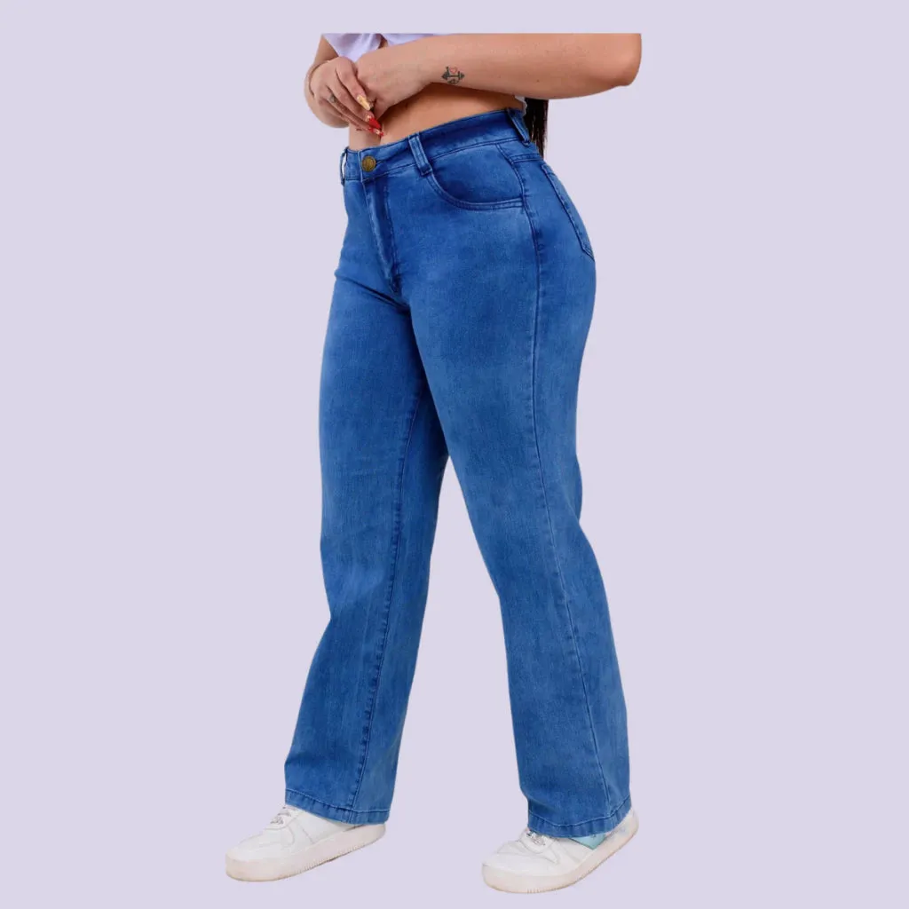 Calça Jeans Wild Leg Feminina Pantalona Lycra Cintura Alta