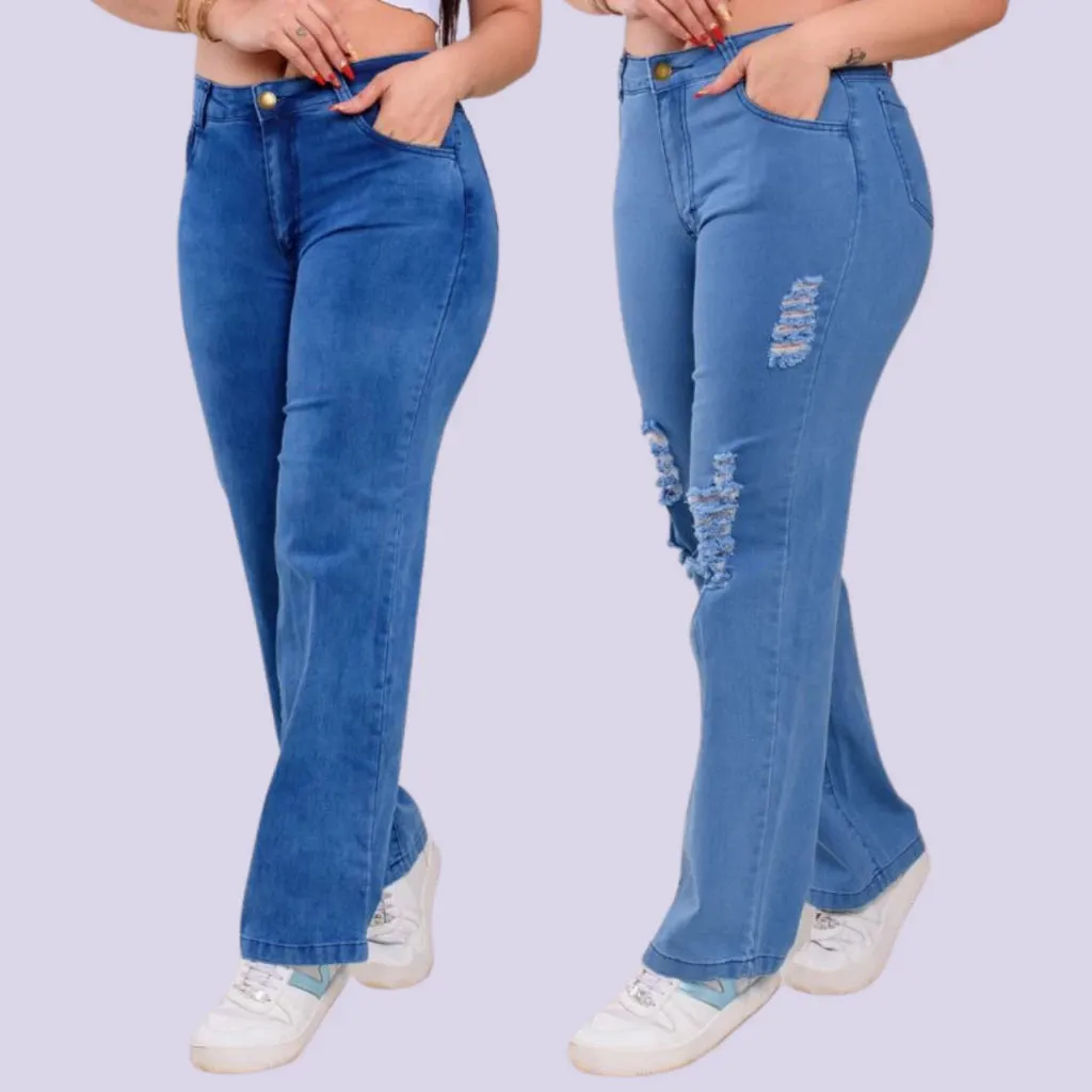 Calça Jeans Wild Leg Feminina Pantalona Lycra Cintura Alta