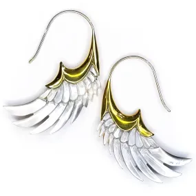 Carved Gray Shell Wing Earrings .925 Sterling Silver Hook Boho Chic Jewelry Gift