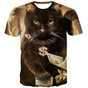 Cat T shirts Men Animal Tshirts Cool Money Tshirt Anime Dollar T-shirts 3d Metal Tshirts Novelty Short Sleeve Hip hop Mens