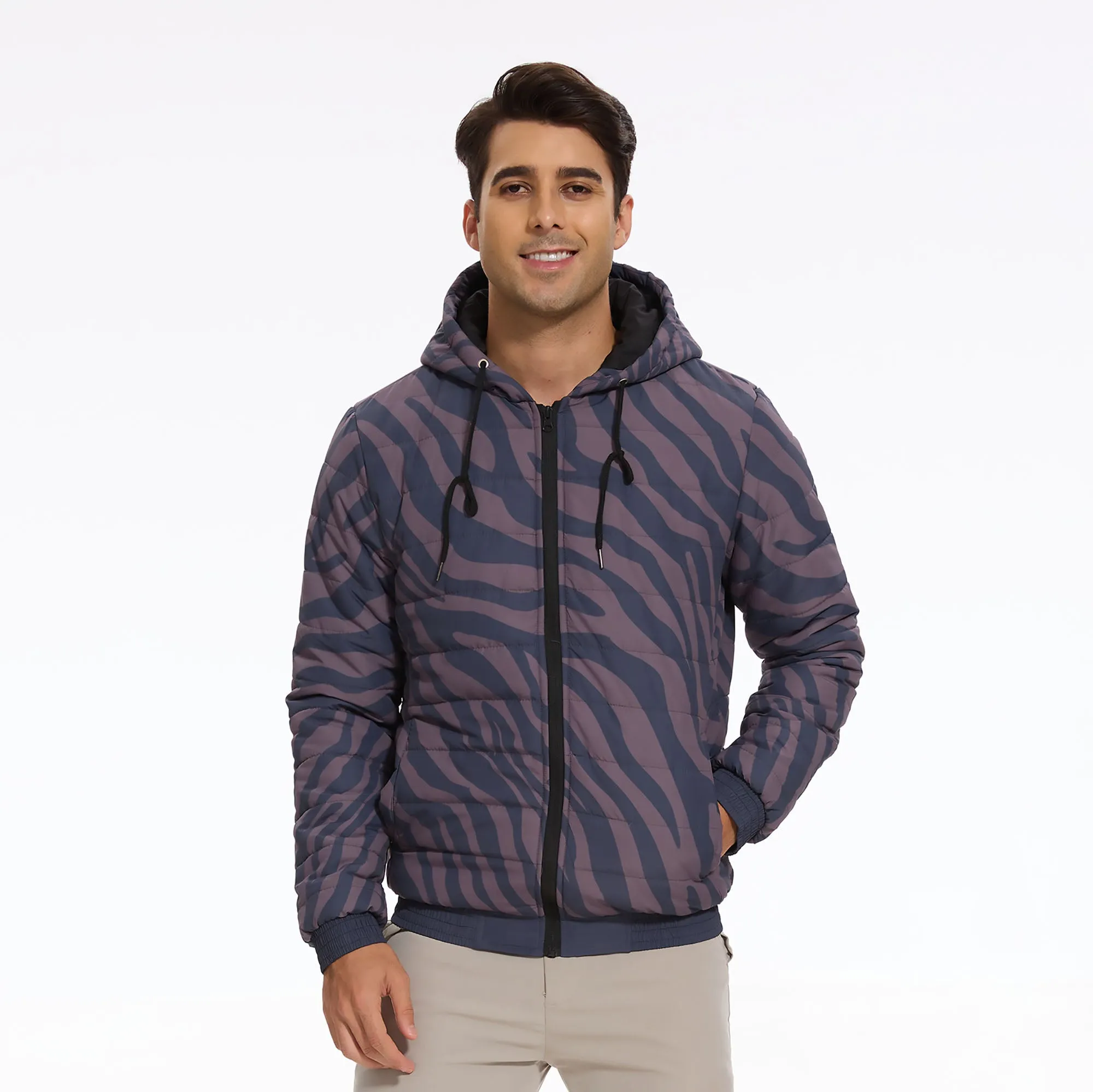 Chocolate Zebra Men's Hooded Puffer Jacket