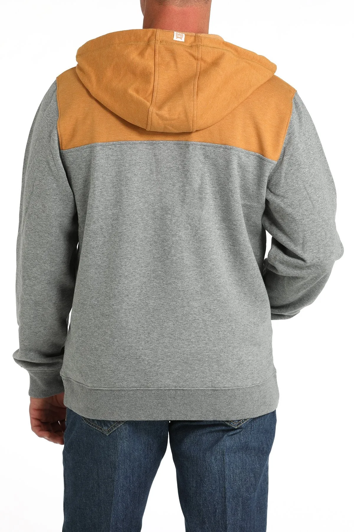 Cinch Men's Color Block Logo Pullover Hoodie in Gold & Grey