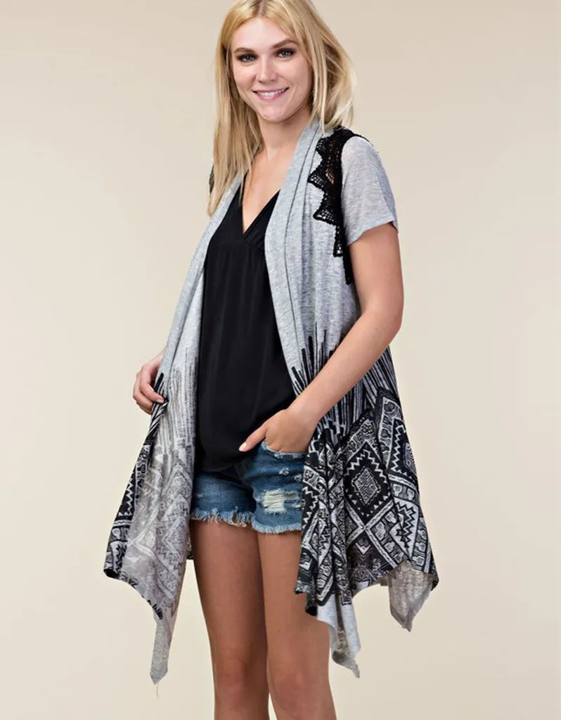 Claire Cap Sleeve Cardigan in Heather Grey & Black