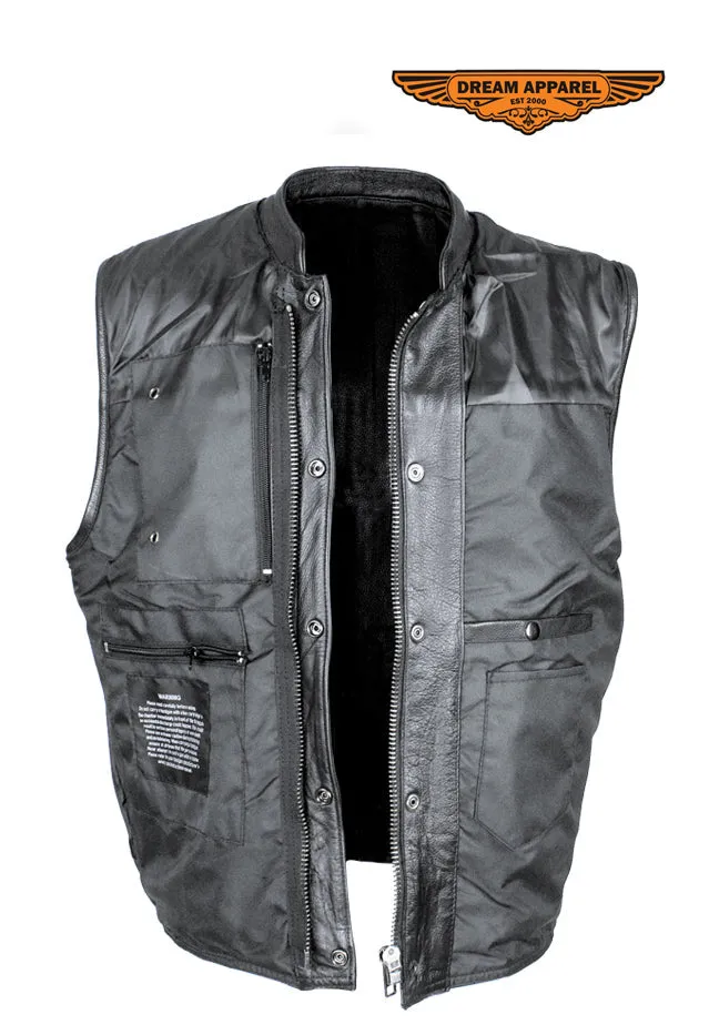 Cowhide Leather Motorcycle Club Vest - Defender Vest - Conceal Gun Pockets