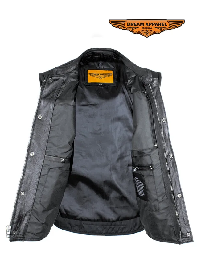 Cowhide Leather Motorcycle Club Vest - Defender Vest - Conceal Gun Pockets