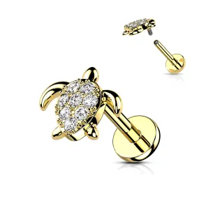 Crystal Sea Turtle Body Jewellery with Gold Plating. Labret, Monroe, Tragus and Cartilage Earrings.