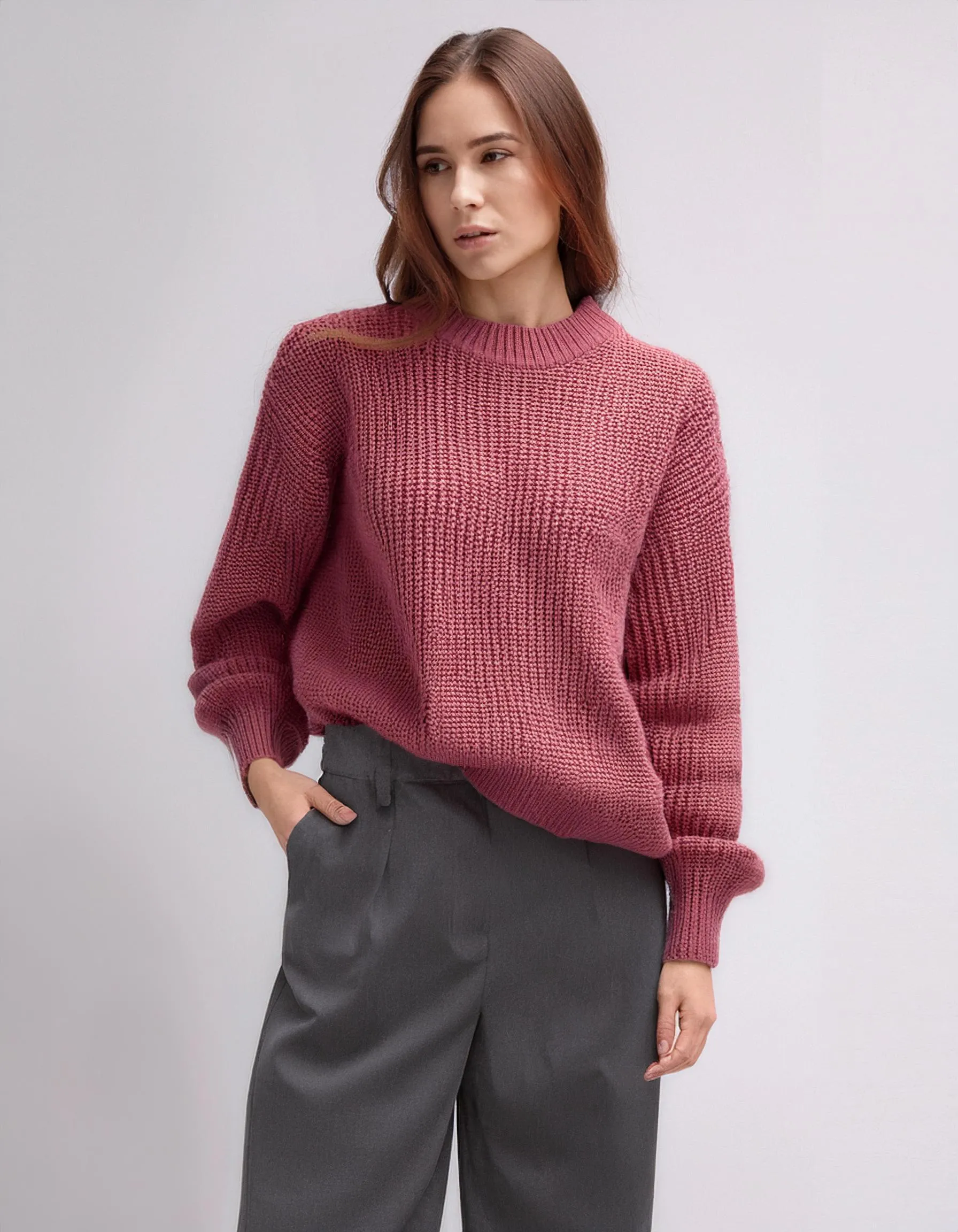 Dark Red Cable Knit Pullover