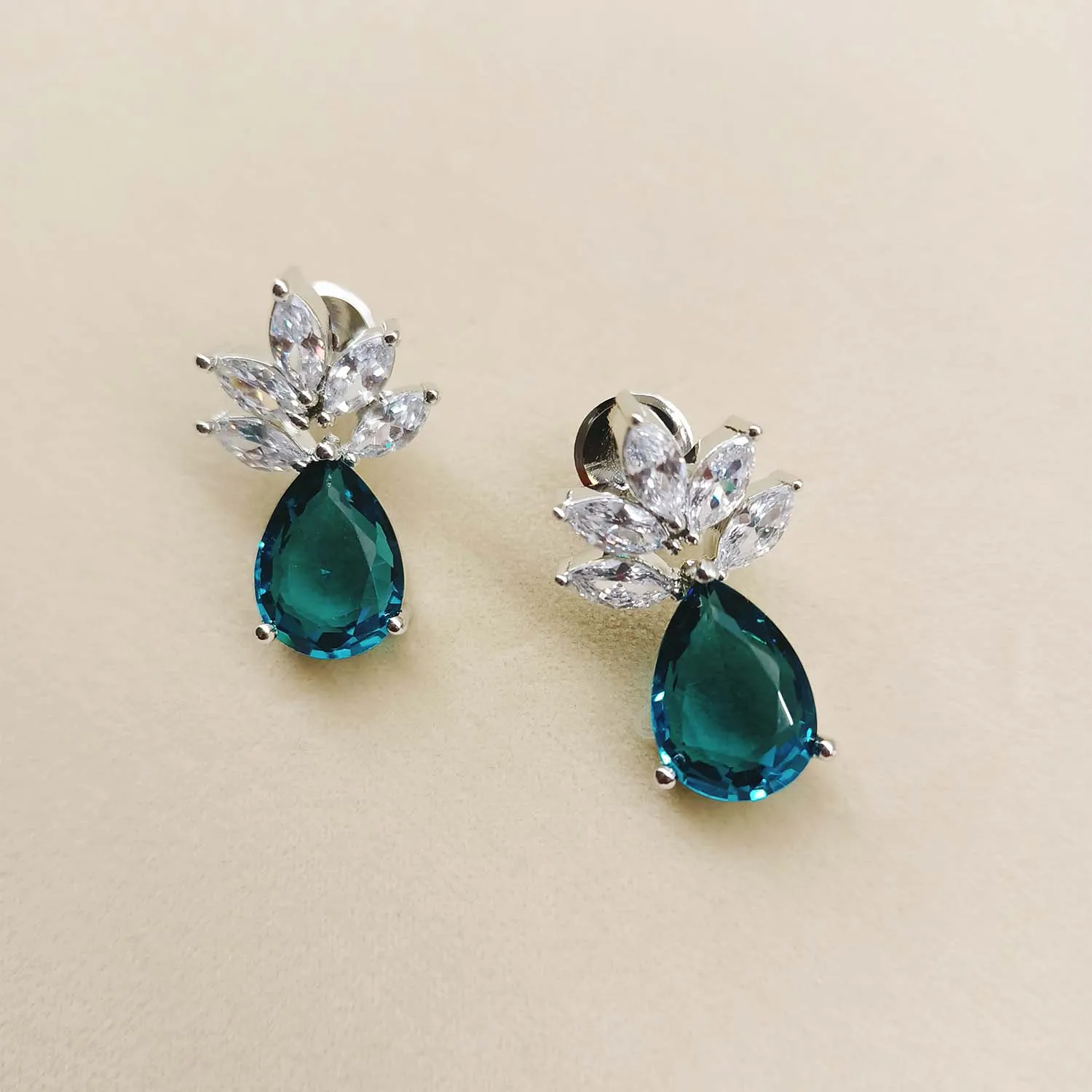 Deepa Aqua Stone Diamond Earrings