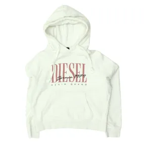 Diesel Womens White Cropped Pullover Hoodie | Casual Streetwear Hoody VTG